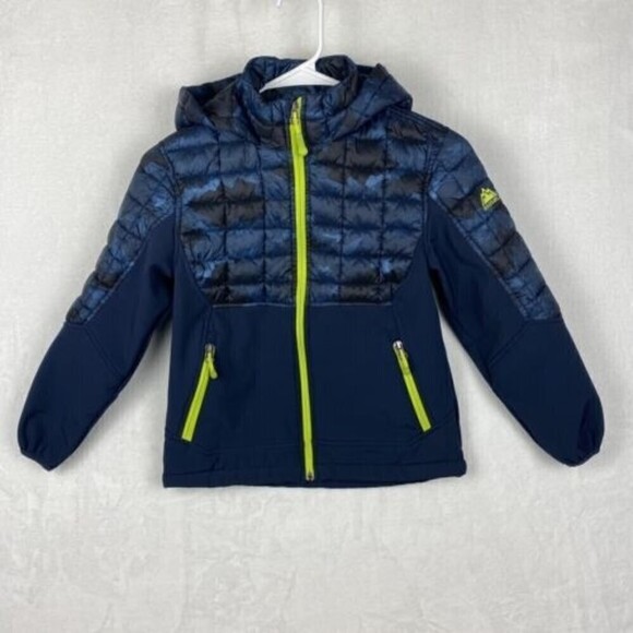 Snozu Puffer Jacket Boys Size Small Blue Green Full Zip Hooded Outdoor Jacket - Picture 1 of 10